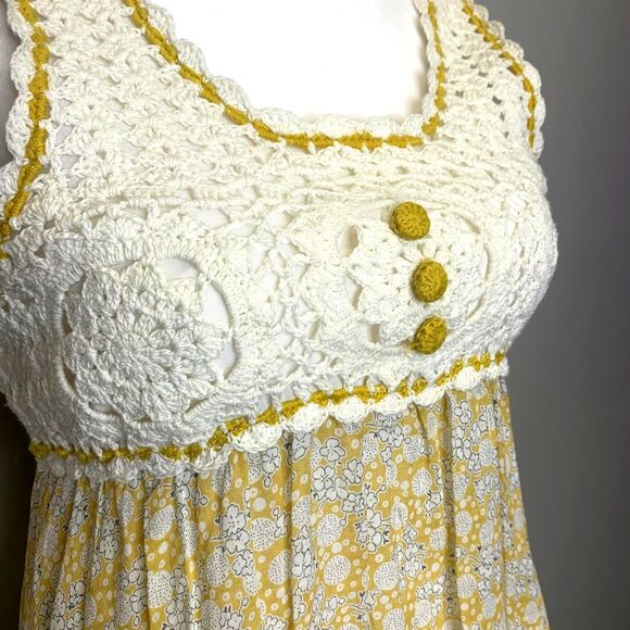 VTG Womens Funky People‎ Crochet Floral Dress Boho Cottage Mixed Media Size Med - Picture 4 of 13